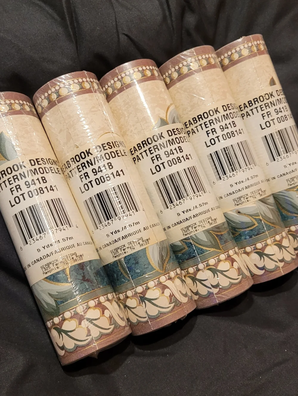 NEW Vintage Seabrook Designs Wallpaper Border FR941B Lot of 5 Rolls